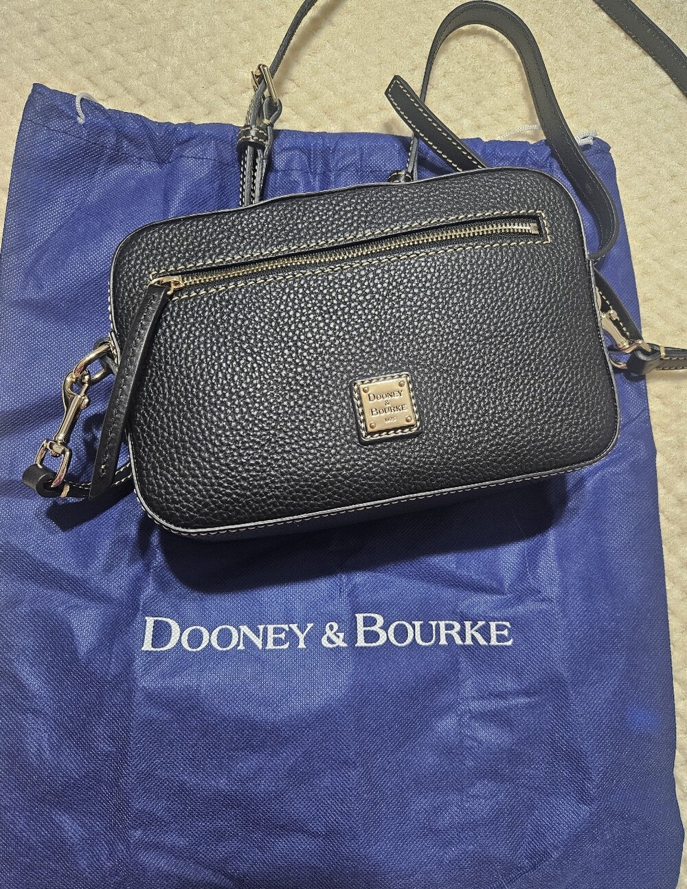 Dooney & Bourke Black Pebbled Leather Camera Crossbody